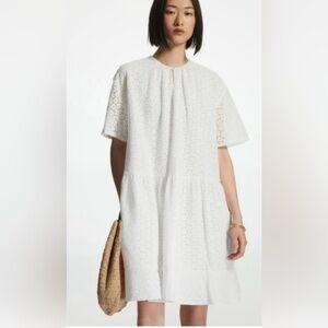 COS White Eyelet Oversized Mini Dress Babydoll Women’s XS EU 34 Minimalist